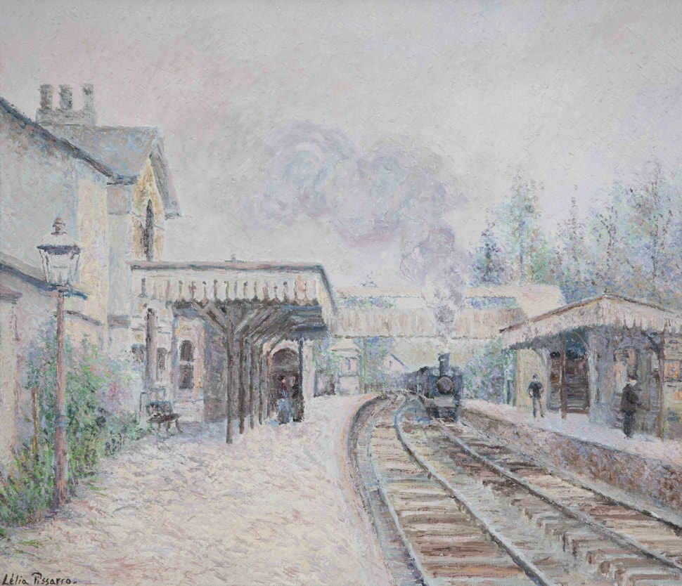Laure et Giulia à l'arrivée du train - Lélia Pissarro, Figurative (b. 1963 - )